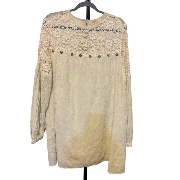Anthropologie Verb Pallavi Singee Josephine Ivory Cream Lace Long Sleeve Dress - Picture 4 of 14